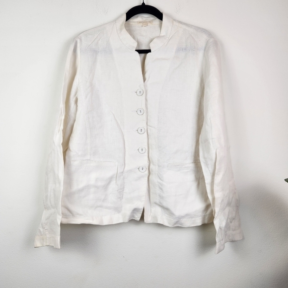 Eileen Fisher Linen Button Down Ivory Jacket Size Medium - Picture 1 of 5